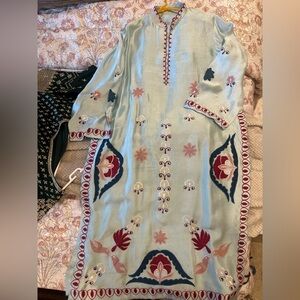 PAKISTANI Soft Blue Sheesha silk 3 piece outfit - Size Large